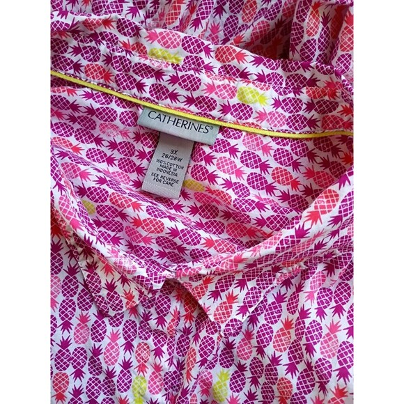 Catherines Womens Button Up Shirt Plus Size 3X Pineapple Lightweight 100% Cotton - Picture 3 of 3